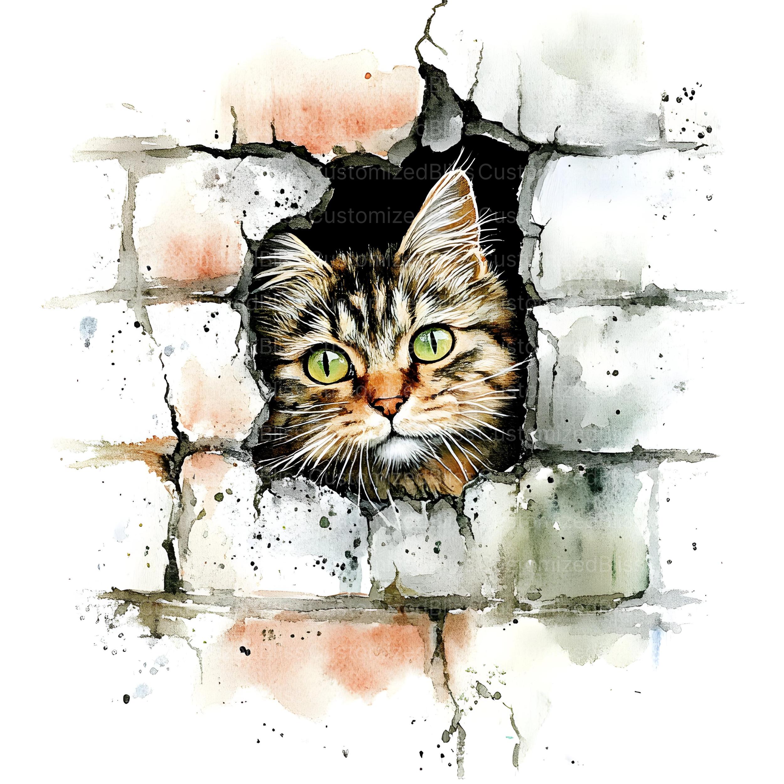 驚いた猫のクリップアート18点、面白い猫、水彩猫、高品質JPG、水彩