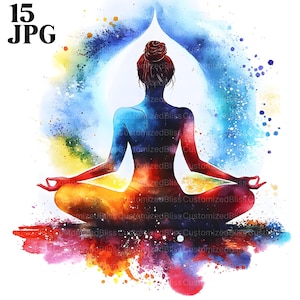 15 imágenes prediseñadas de yoga, archivos JPG de alta calidad, paquete de imágenes prediseñadas de silueta femenina de yoga, imágenes prediseñadas de meditación, mujer meditando, yoga zen, uso comercial