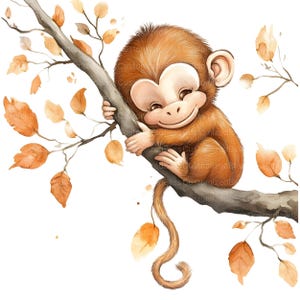 20 uroczych i zabawnych małpek Clipart Bundle, słodka małpka, wysokiej jakości JPG, akwarelowe Clipart, Junk Journal, pobieranie cyfrowe, papierowe rzemiosło zdjęcie 7