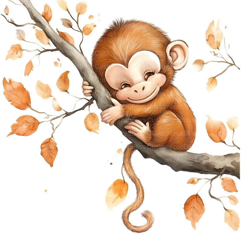 20 uroczych i zabawnych małpek Clipart Bundle, słodka małpka, wysokiej jakości JPG, akwarelowe Clipart, Junk Journal, pobieranie cyfrowe, papierowe rzemiosło zdjęcie 7