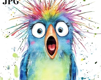 20 Funny Bird Clipart, Quirky Bird, Whimsical Bird, Watercolor Bird, Watercolor Clipart, Junk Journal, Digital Download, Paper Craft, JPG