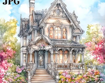 Shabby Chic Victorian House Clip Art Kit, 20 High Quality JPGs, Victorian Age, Watercolor Clipart, Junk Journal, Scrapbook, Digital Download