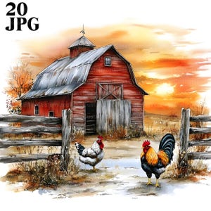 20 Clipart basse-cour, Clipart ferme, agriculture, Clipart grange, JPG haute qualité, Clipart aquarelle, Junk Journal, téléchargement numérique artisanal