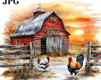 20 Farmyard Clipart, Farm Clipart, Farming Clipart, Barn Clipart, Wysokiej Jakości JPG, Watercolor Clipart, Junk Journal, Digital Download Craft