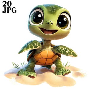 20 cliparts tortue bébé mignon, clipart animaux marins mignons, JPG de haute qualité, clipart aquarelle, Junk Journal, téléchargement numérique, créations en papier