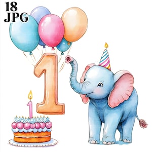 18 cliparts premier anniversaire bébé garçon, anniversaire bleu garçon, faire-part d'anniversaire, fichiers JPG de haute qualité, journal indésirable, téléchargement numérique, créations en papier