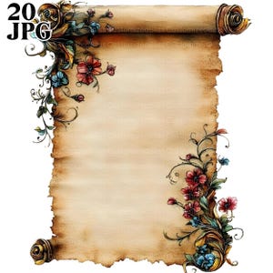 20 vintage scroll clipart, bloemen oud papier, leeg scroll papier, aquarel clipart, junk Journal, digitale download, Paper Craft, JPG