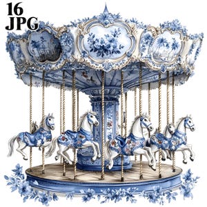 16 vintage karusell clipart, fransk karusell, högkvalitativ JPG, akvarell clipart, skräpjournal, digital nedladdning, pappershantverk, utskrivbar