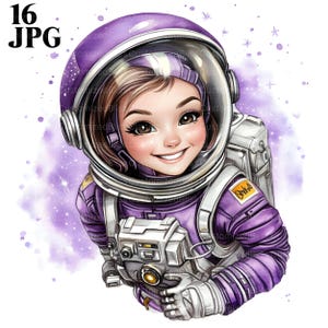 16 Girl Astronaut Clipart, Space Girl Clipart, Watercolor Astronaut, Watercolor Clipart, Junk Journal, Digital Download, Paper Craft, JPG