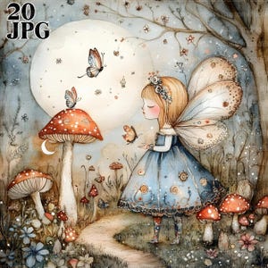 Clipart fée lunatique, 20 fichiers JPG de haute qualité, clipart aquarelle, journal indésirable, scrapbooking, fabrication de cartes, kit de téléchargement numérique, fantaisie
