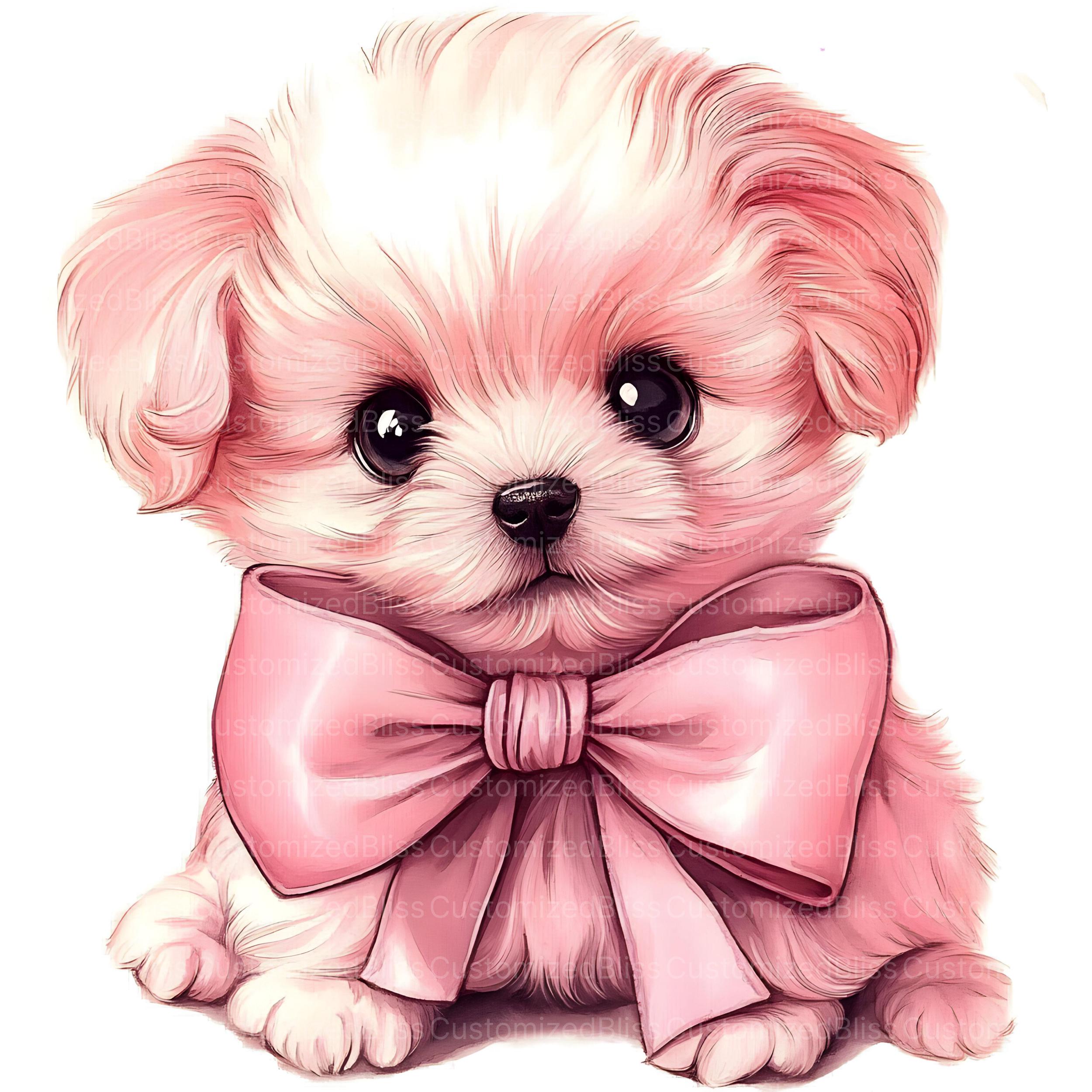 20 Puppy Clipart With Pink Bow, Cute Dog Illustration, Bow Clipart, Dog ...
