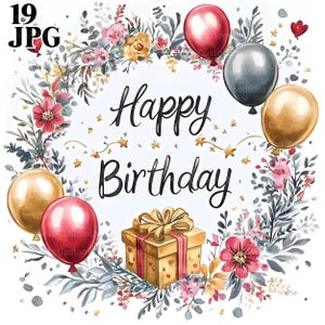 19 Geburtstag Clipart, Geburtstagswünsche, Geburtstag Dekoration, Kartenherstellung, Einladungen, High Quality JPGs, Digital Download, Junk Journal