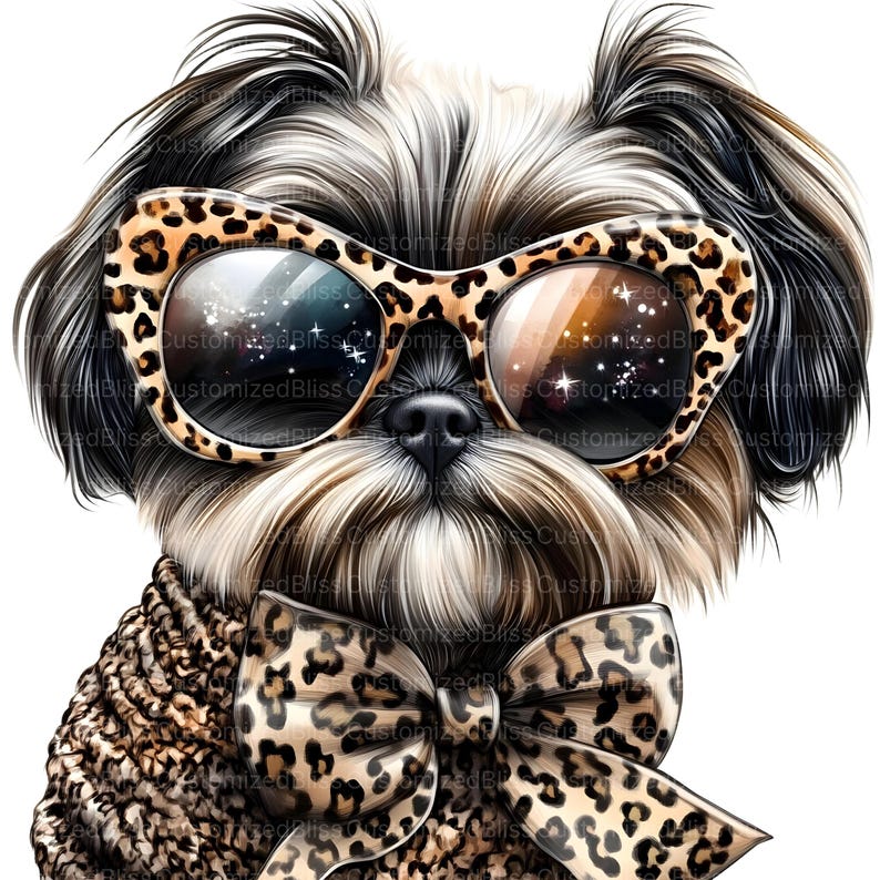 16 Shih Tzu Clipart, Leopard Bow Clipart, Dog Clipart, Animal Print ...