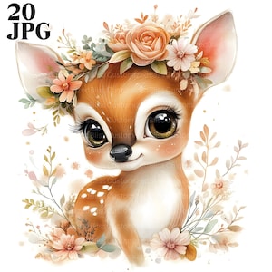 20 Frühlings Hirsch Clipart, Rehkitz Clipart, Tier Clipart, hochwertige JPGs, Aquarell Clipart, Junk Journal, digitaler Download, Basteln