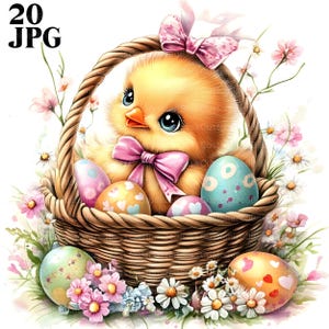 20 paniers de Pâques, clipart poussin, poulet de Pâques, clipart Pâques, clipart oeuf de Pâques, impressions de Pâques, travaux manuels de Pâques, Pâques imprimable, JPG