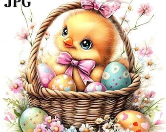 20 Easter Baskets, Chick Clipart, Easter Chicken, Easter Clipart, Easter Egg Clipart, Easter Prints, Easter Crafts, Easter Printable, JPG