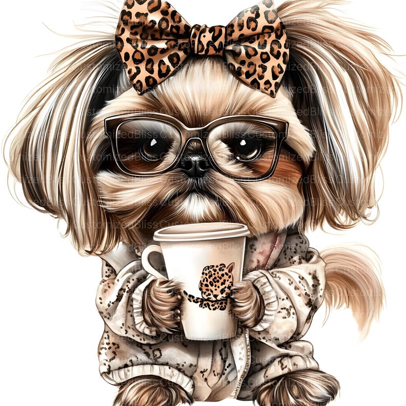 15 Shih Tzu Clipart, Leopard Bow Clipart, Coffee Clipart, Animal Print ...