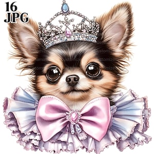 16 Chihuahua Clipart, Prinzessin Clipart, süßer Chihuahua, Hund Clipart, Welpe Clipart, hochwertige JPGs, Junk Journal, digitaler Download, Basteln