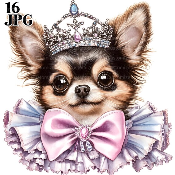 16 Chihuahua Clipart, Princess Clipart, Cute Chihuahua, Dog Clipart, Puppy Clipart, High Quality JPGs, Junk Journal, Digital Download, Craft