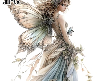 Fairy In Long Dress Clipart Bundle, 16 High Quality JPGs, Fairy Clipart, Watercolor Clipart, Junk Journal, Digital Download, Commercial Use