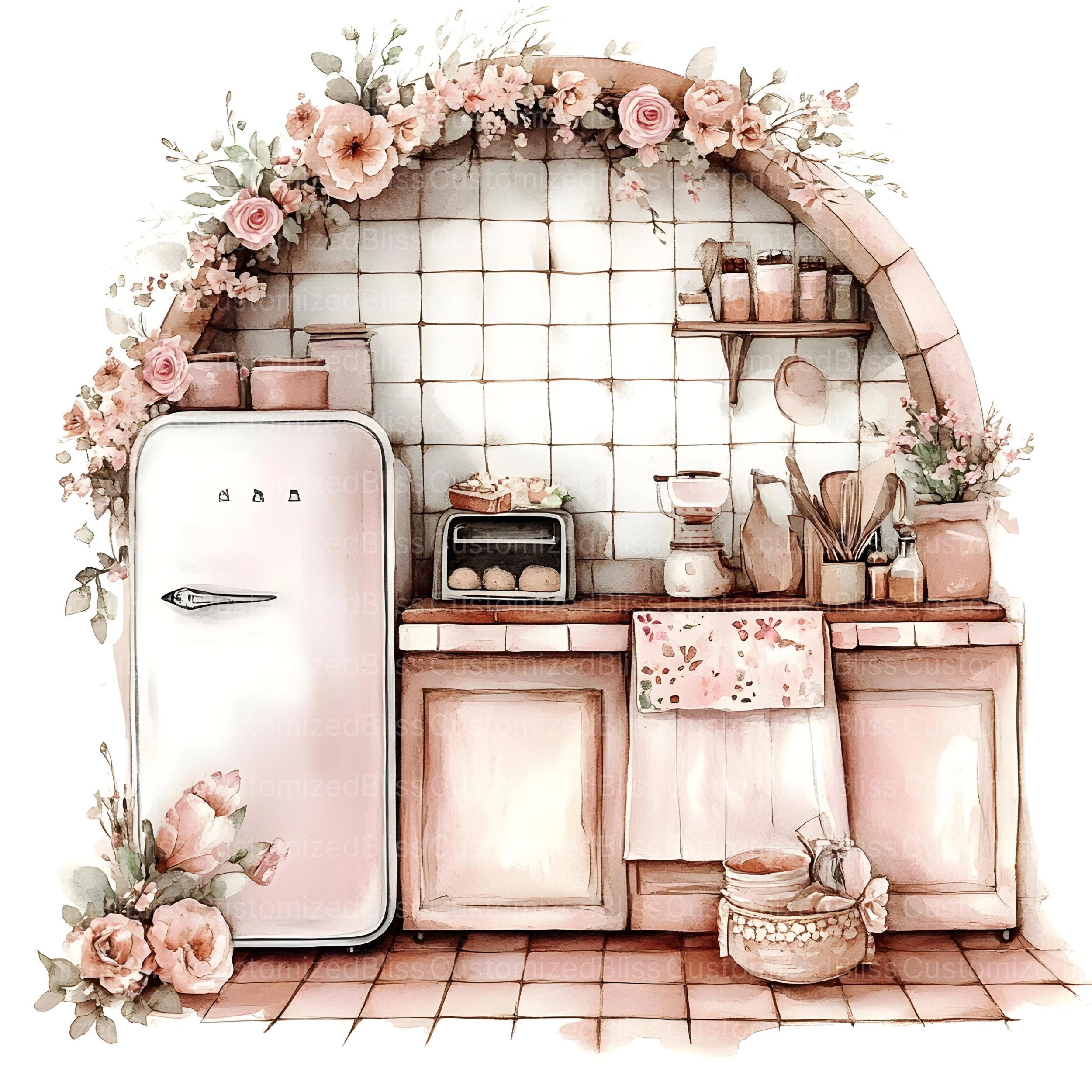20 Shabby Chic Floral Kitchen Clipart, Watercolor Kitchen, High Quality ...