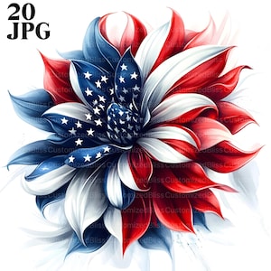 Clipart de flores del 4 de julio, paquete de clipart de flores patrióticas, Día de la Independencia, 20 archivos JPG de alta calidad, diario basura, descarga digital imprimible