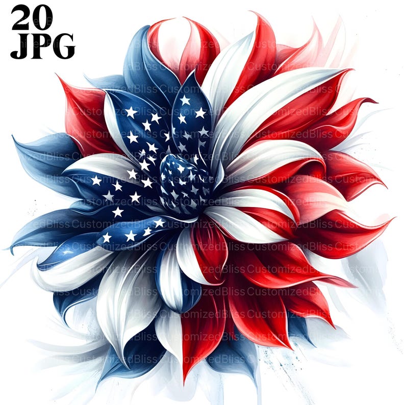 4th of July Flower Clipart, Patriotic Flower Clipart Bundle ...