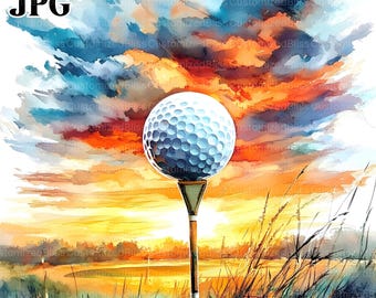 15 枚の水彩画ゴルフ クリップアート、ゴルフのイラスト、ゴルフボール