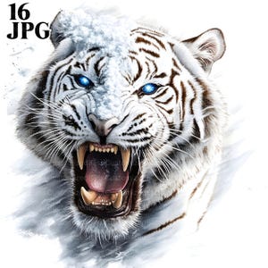 16 Wild White Tiger Clipart, Watercolor Tiger, High Quality JPGs, Watercolor Clipart, Junk Journal, Digital Download, Paper Craft, Printable