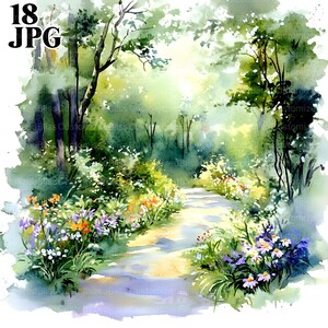 18 Clipart forêt printanière, Clipart floral, JPG de haute qualité, Clipart aquarelle, Junk Journal, téléchargement numérique, créations en papier, Clip Art