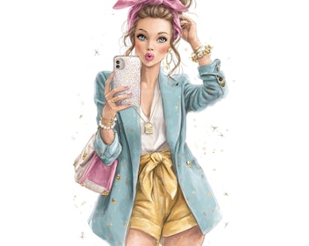 18 Girl Selfie Clipart, Boss Babe Clipart, Working Girl Clipart, Girl Boss Clipart, Planner Girl Art, Woman Clipart, Watercolor Clipart, JPG