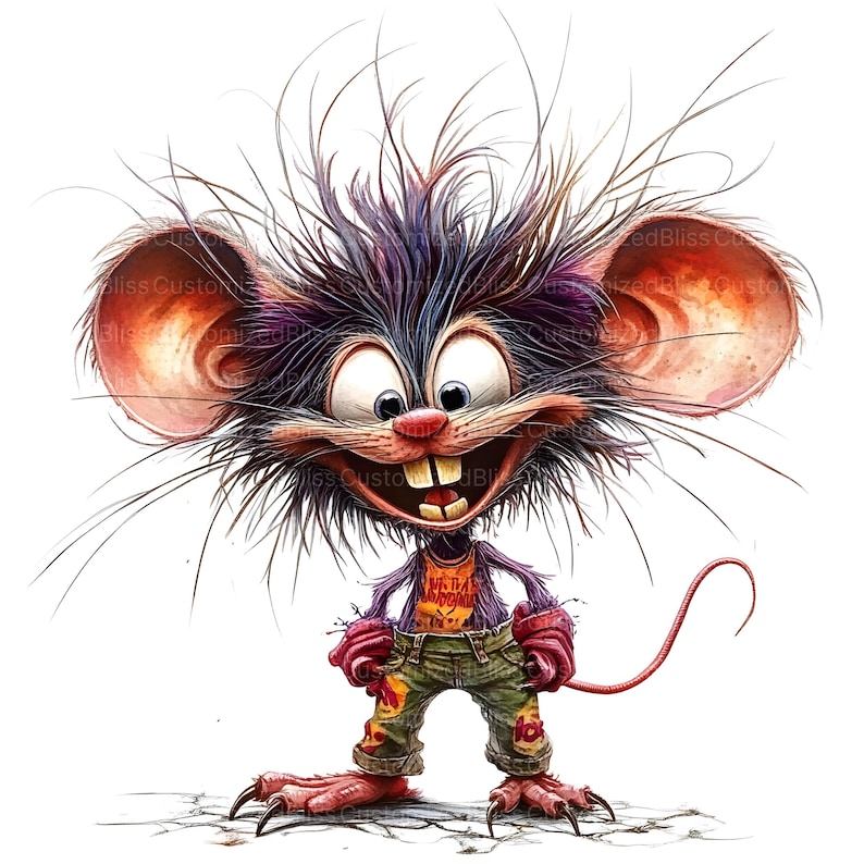 13 Funny Mouse Fluffy Hair, Mouse Clipart, Cartoon Mouse, Crazy Quirky ...