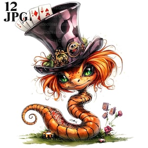 Clipart de cobra, clipart engraçado de réptil, clipart de animal, 12 JPGs de alta qualidade, clipart de aquarela, diário de lixo, download digital, artesanato em papel