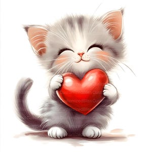 10 Clipart chaton Saint-Valentin, Saint-Valentin, Clipart coeur, JPG de haute qualité, fabrication de cartes, créations en papier, scrapbooking