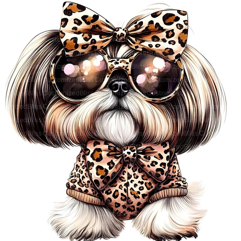 16 Shih Tzu Clipart, Leopard Bow Clipart, Dog Clipart, Animal Print ...