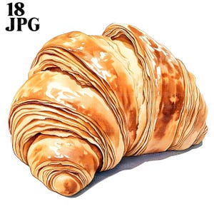 18 Croissant Clipart, French Croissant, Croissant Images, High Quality JPGs, Watercolor Clipart, Junk Journal, Digital Download, Paper Craft