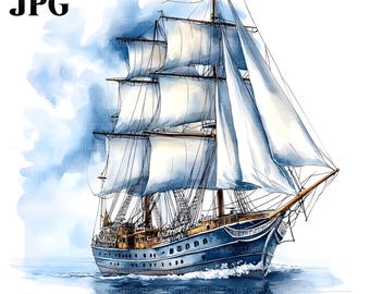 16 Watercolor Sailing Ship Clipart, Sailboat Clipart, High Quality JPGs, Watercolor Clipart, Junk Journal, Digital Download, Paper Craft