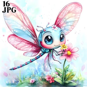 16 Clipart de libellules de printemps mignons, des cliparts printemps, JPG de haute qualité, des cliparts aquarelle, Junk Journal, téléchargement numérique, créations en papier