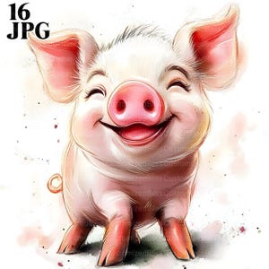 16 Cute Baby Pig Clipart, Adorable Piglet, Piglet Nursery, Farm Animals, Watercolor Clipart, Junk Journal, Digital Download, Paper Craft JPG