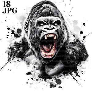 18 Angry Gorilla Clipart, Gorilla Outline Art, High Quality JPGs, Watercolor Clipart, Junk Journal, Digital Download, Paper Craft, Clip Art