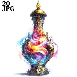 20 Clipart lampe génie, clipart génie, clipart Fantasy, JPG de haute qualité, clipart aquarelle, Junk Journal, téléchargement numérique, créations en papier