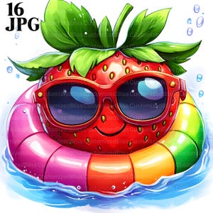 16 cliparts fraise mignon, dessin animé fraise, graphiques de fraises, fraise kawaii, fichiers JPG de haute qualité, journal indésirable, usage Commercial