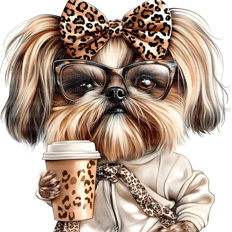 15 Shih Tzu Clipart, Leopard Bow Clipart, Coffee Clipart, Animal Print ...