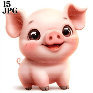 15 baby varken clipart, hartje afbeelding, gezellige kinderkamer kunst, kwekerij afdrukbare, hoge kwaliteit jpgs junk Journal aquarel clipart commercieel gebruik