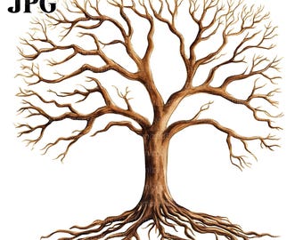 16 Oak Tree Roots Clipart, Oak Family Tree Clipart, High Quality JPGs, Watercolor Clipart, Junk Journal, Digital Download, Paper Craft