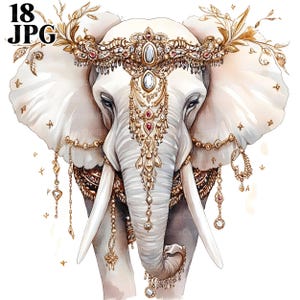 18 Gold Indian Elephant Clipart, Luxury Royal Elephant, High Quality JPGs, Watercolor Clipart, Junk Journal, Digital Download, Paper Craft