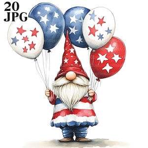 20 juillet 4 juillet Clipart gnomes, clipart patriotique, clipart du 4 juillet, clipart du 4 juillet, fichiers JPG de haute qualité, téléchargement numérique, Junk Journal