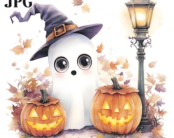20 Clipart fantôme mignon, aquarelle Halloween Clipart, graphiques Halloween, clipart aquarelle, Junk Journal, téléchargement numérique, créations en papier JPG