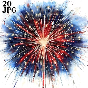 20 Patriotic Firework Clipart, Independence Day, 4th Of July, American Clipart, High Quality JPG, Junk Journal, Digital Download Paper Craft