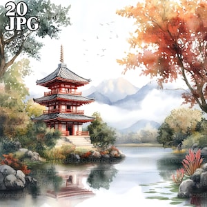 20 Japanische Landschaft Clipart, Japanische Clipart, Japan Clipart, Aquarell Clipart, Junk Journal, digitaler Download, Papier Handwerk Clip Art JPG